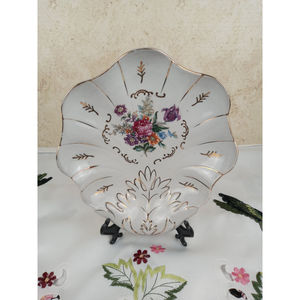 Vintage Hand Painted Shell Shaped Serving Dish Floral Design Gold Trim Japan 7x9